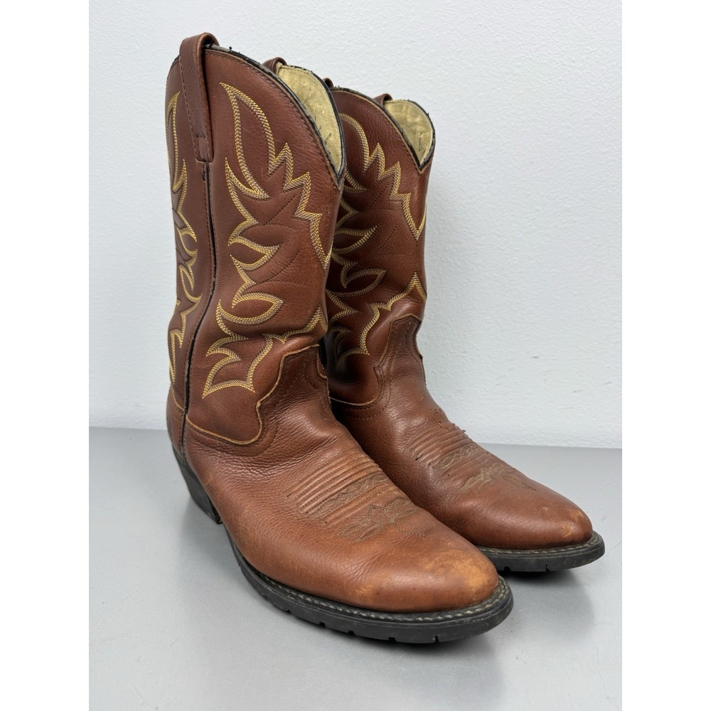 Vintage Double H Domestic Work Boots Mens 10.5 EE Cowboy Brown Leather Western‎